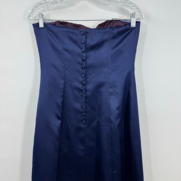 Vintage Nicole Miller Gown Dress 8 Navy Blue Satin Button Back Y2K Prom Formal - Picture 6 of 11